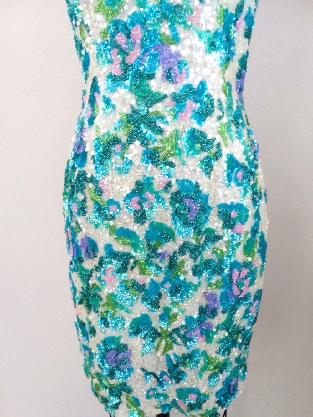 Vintage Y2K beaded embellished sequin  party mini dress sz 14 designer formal